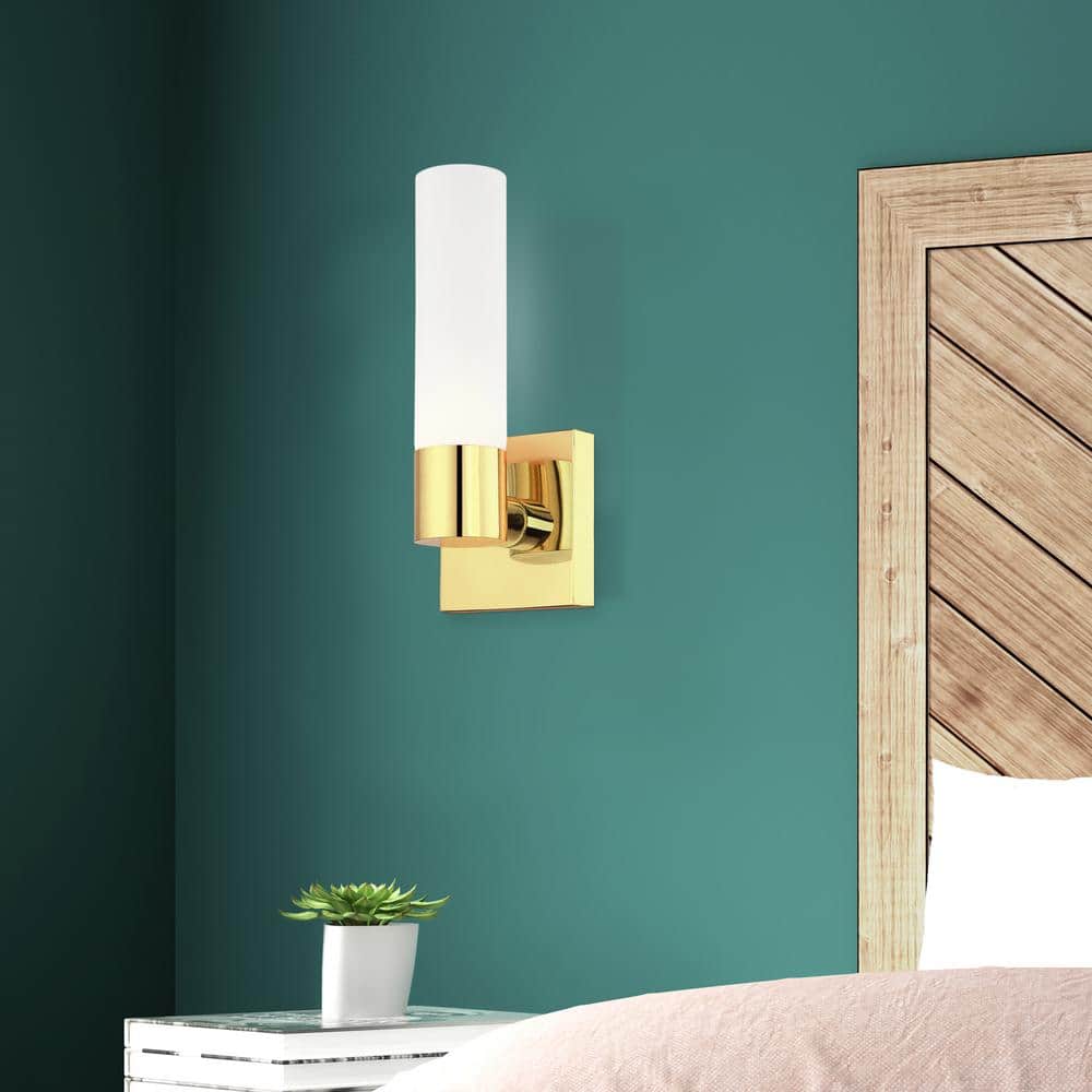 Polished Brass and Opal Glass Wall Sconce