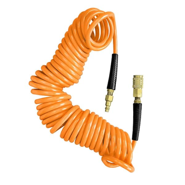 Freeman P1425RCF 1/4 x 25' Polyurethane Recoil Air Hose with Bend Restrictors and Brass Fittings