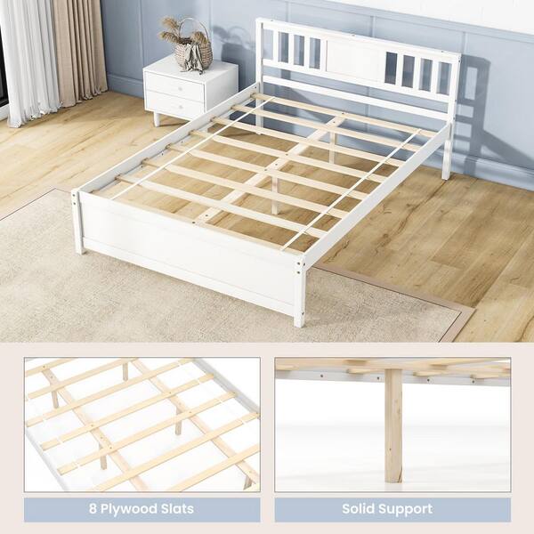 Gymax White Wood Frame Full Size Platform Bed w/ Headboard Support
