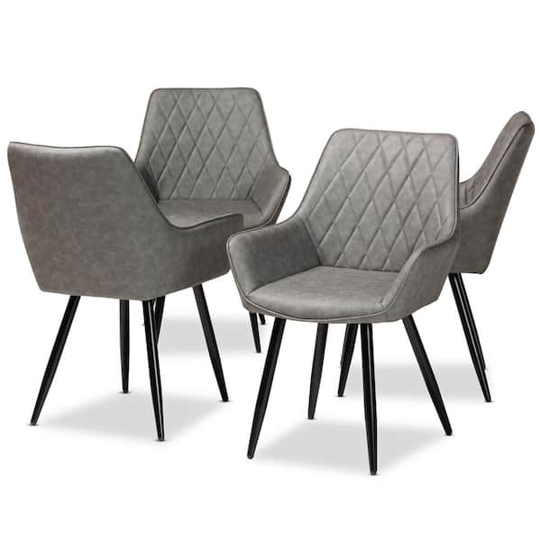 Baxton Studio Astrid Grey and Black Faux Leather Dining Chair (Set of 4)