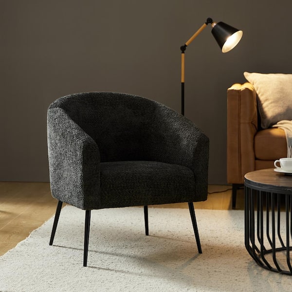 Gideon Black Modern Boucle Armchair with Metal Legs