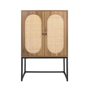 Walnut 41 in. Natural rattan, Allen 2 Door high cabinet, rattan Free Standing Cabinet for Living Room Bedroom