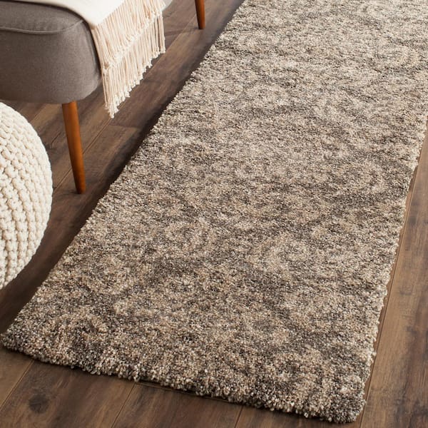Florida Shag Smoke/Beige 2 ft. x 8 ft. Floral Medallion Runner Rug