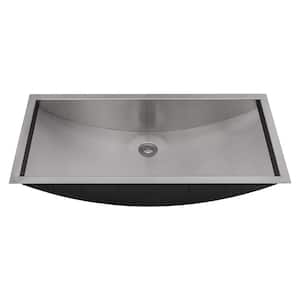 Ariaso 34 in. x 14 in . Undermount Bathroom Sink in Gray Brushed Stainless Steel