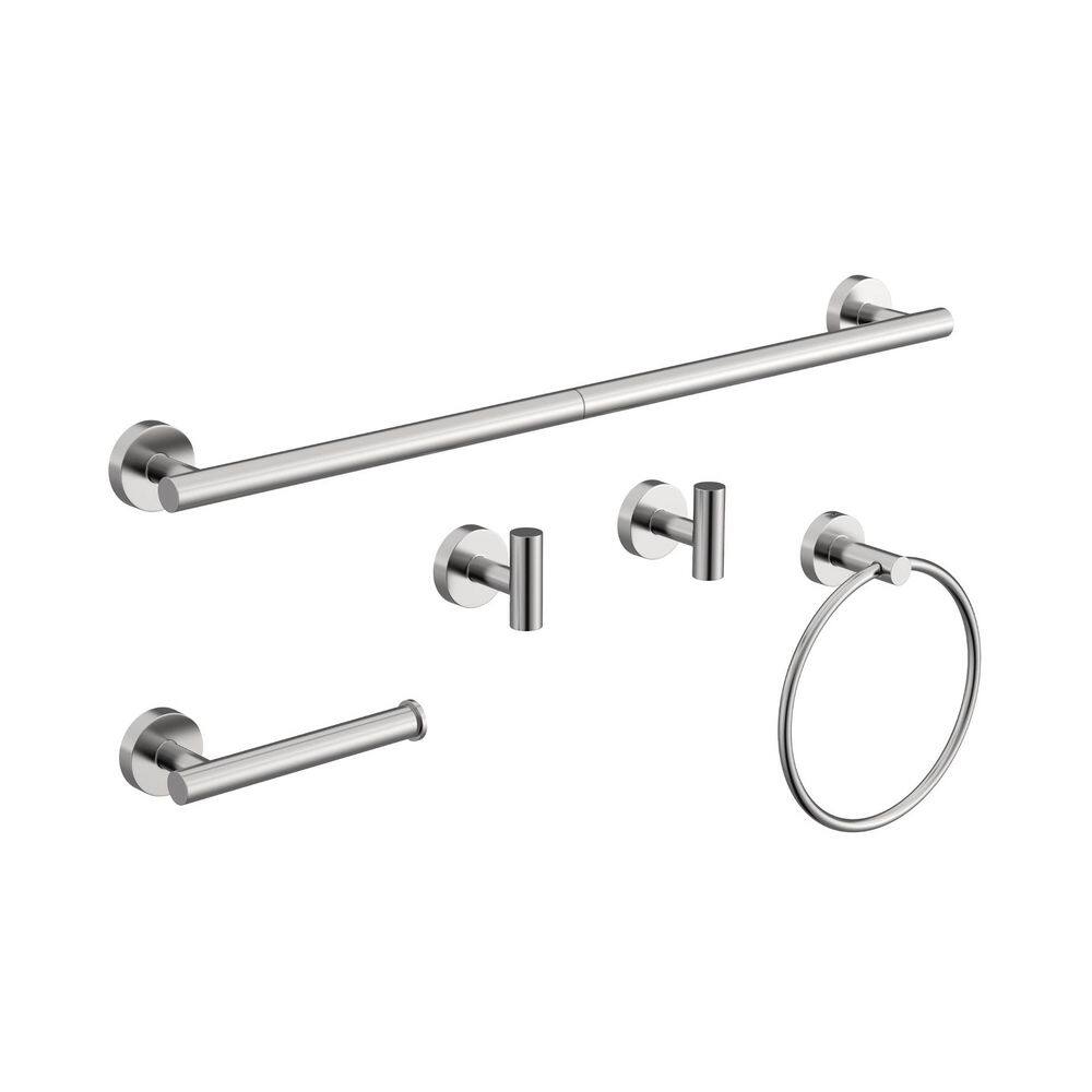 5-Piece Wall-Mounted Bathroom Hardware Set with 26 in. Towel Bar and Toilet Paper Holder in Brushed Nickel price history on PriceWatchPro