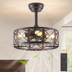 16 in. Indoor/Covered Outdoor Walnut X-Cage Dwondrod and Angled Mount Ceiling Fan with Light Kit and Remote Control