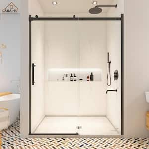 60 in. W x 76 in. H Frameless Single Sliding Shower Door in Matte Black with Clear Shower Glass