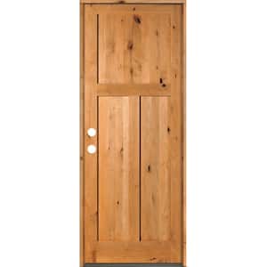 32 in. x 96 in. Rustic Knotty Alder 3 Panel Right-Hand/Inswing Clear Stain Wood Prehung Front Door