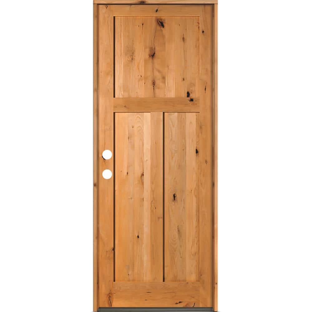 Krosswood Doors 36 in. x 96 in. Rustic Knotty Alder 3-Panel Right-Hand ...