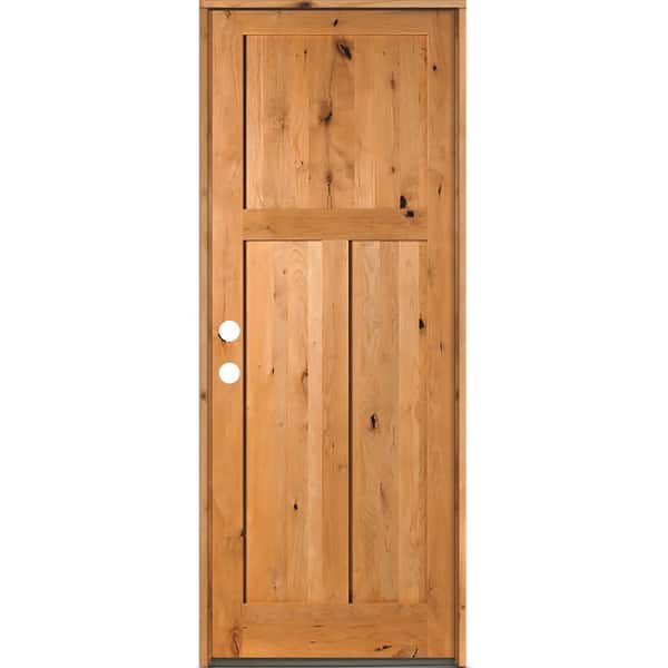 36 in. x 96 in. Rustic Knotty Alder 3-Panel Right-Hand/Inswing Clear Stain Wood Prehung Front Door