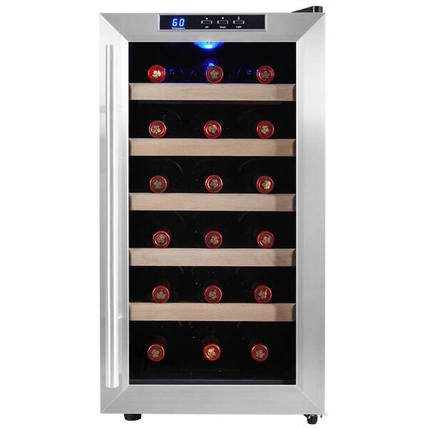 AKDY 18-Bottle Single Zone Thermoelectric Wine Cooler in Stainless Steel with Wooden Shelves