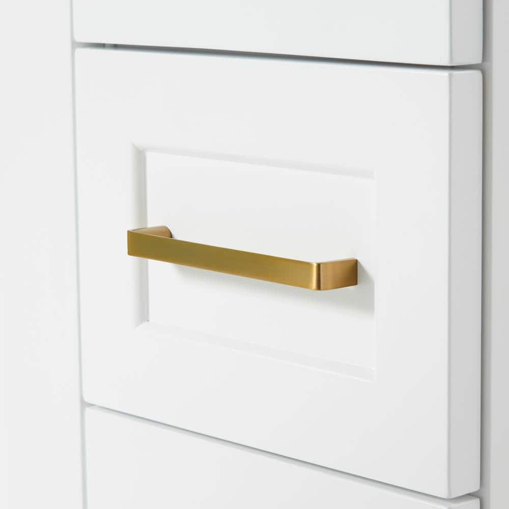 White Quartz Top Single Sink Bathroom Vanity with Brass Hardware