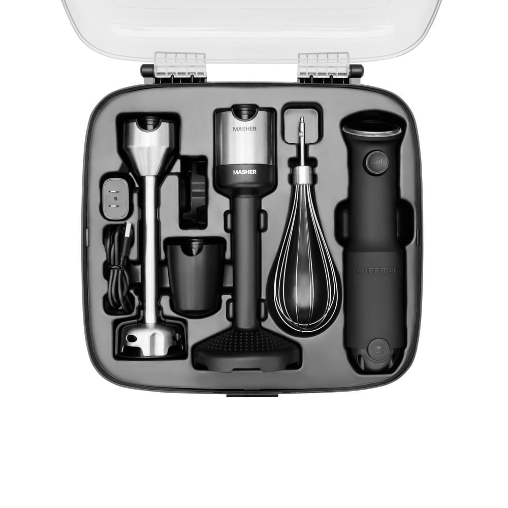 Cordless Black Stainless Steel Variable Speed Immersion Blender Set