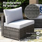 Daffodil Y Gray 8-Piece Wicker Patio Storage Fire Pit Conversation Set with a Swivel Rocking Chair and Gray Cushions