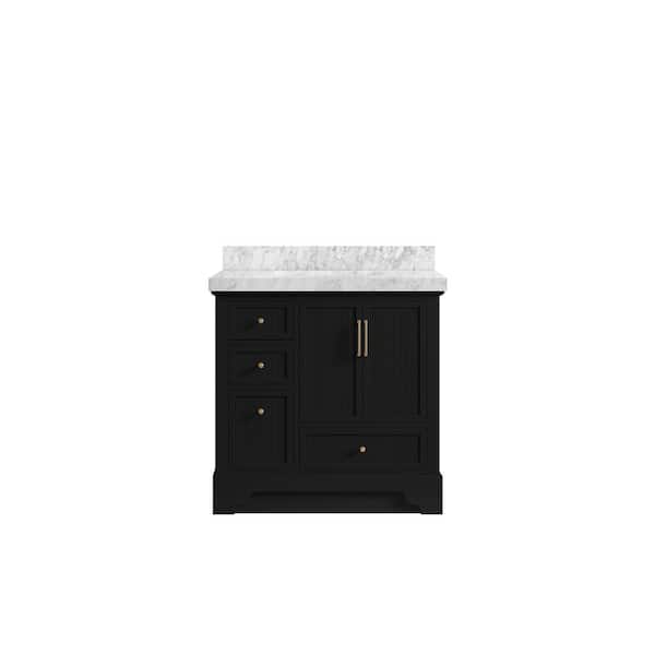 Willow Collections Alys 36 in. W x 22 in. D x 36 in. H Single Sink Bath Vanity Center in Black with 2 in. Carrara Marble Top