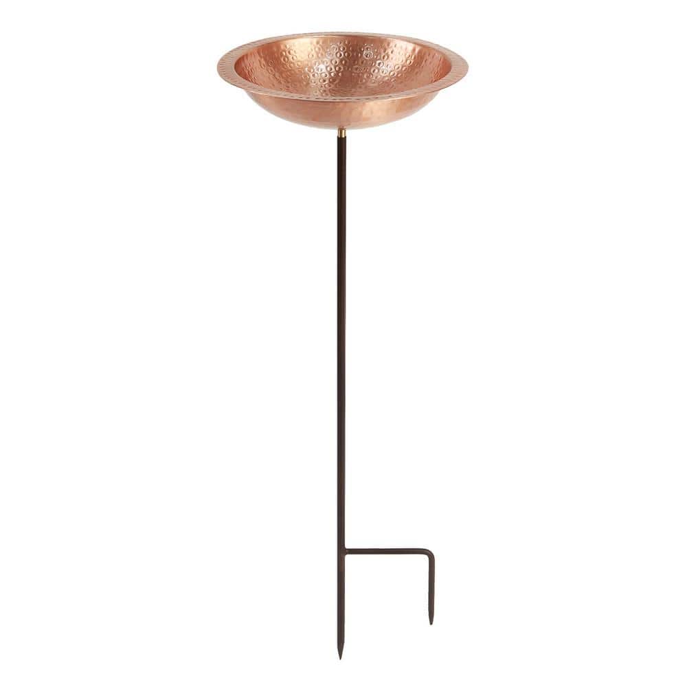 Hammered Copper Birdbath with Garden Stake
