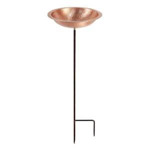39.25 in. Tall Satin Copper Hammered Solid Copper Birdbath with Stake