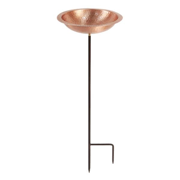 ACHLA DESIGNS 39.25 in. Tall Satin Copper Hammered Solid Copper Birdbath with Stake