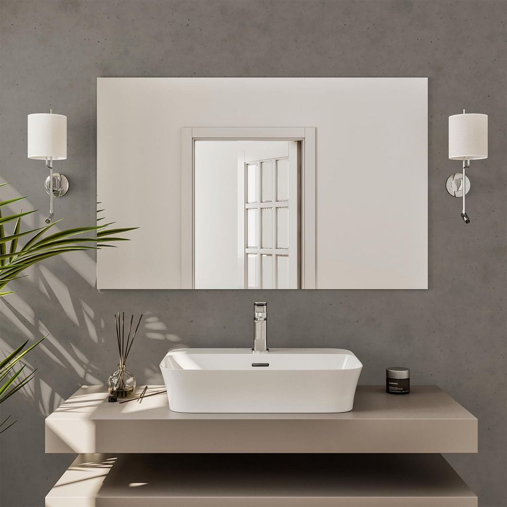 Sleek 39" Frameless Rectangular Beveled Bathroom Mirror