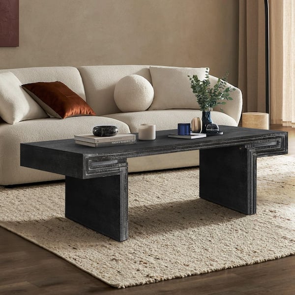 Falcon Farmhouse Rustic 48 in. Antique Black Rectangle MDF Coffee Table with Wood Texture
