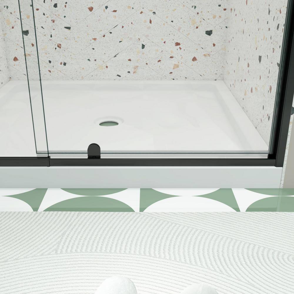 Black Framed Pivot Shower Door with Clear Glass