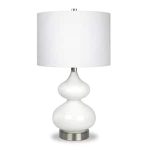 23 in. White Glam Integrated LED Bedside Table Lamp with White Fabric Shade