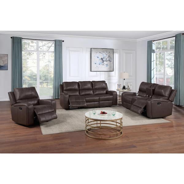 New Classic Furniture Linton 3-Piece Brown Leather Manual Living Room Set
