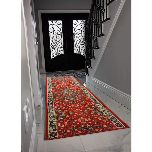 Isfahan Cut to Size Red Color 36 Width x Your Choice Length Custom Size Slip Resistant Rubber Runner Rug