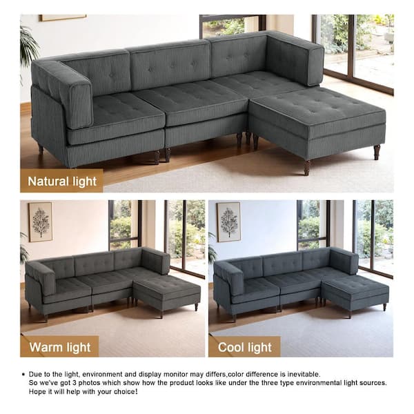Uixe 98.01 in. Square Arm 4-piece Corduroy L-Shaped Sectional Sofa