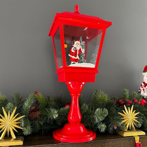 Fraser Hill Farm 25 in. Musical Tabletop Lantern in Red Featuring