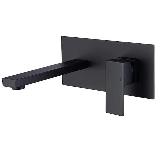 GIVING TREE Single Handle Straight Spout Wall Mounted Bathroom Faucet in Matte Black