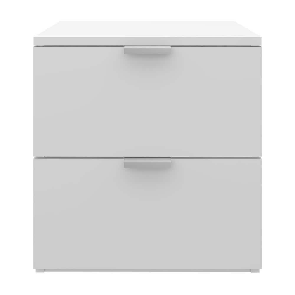 Matte White Modern 2-Drawer Nightstand with Silver Pulls
