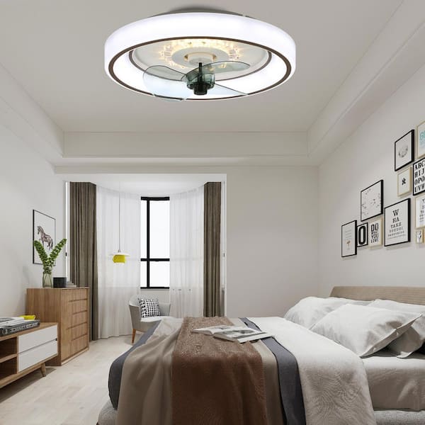 19 in. Indoor White Modern Ceiling Fan with Lights and Remote, Flush Mount Smart Dimmable Fandelier with DC Motor