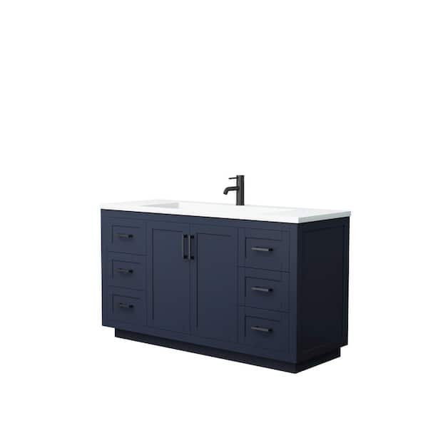 Wyndham Collection Miranda 60 in. W Single Bath Vanity in Dark Blue with Solid Surface Vanity Top in White with White Basin