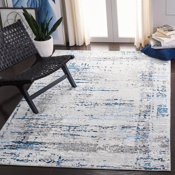 Amelia Gray/Blue 4 ft. x 6 ft. Damask Distressed Area Rug