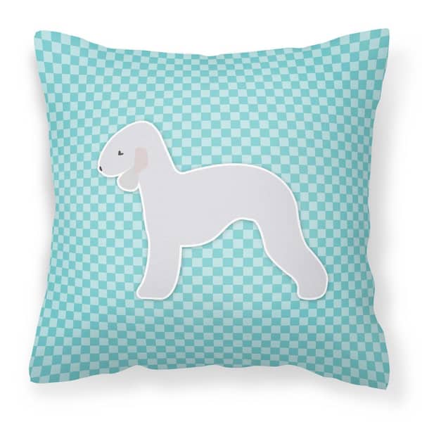 Caroline's Treasures 14 in. x 14 in. Multi-Color Lumbar Outdoor Throw Pillow Bedlington Terrier Checkerboard Blue