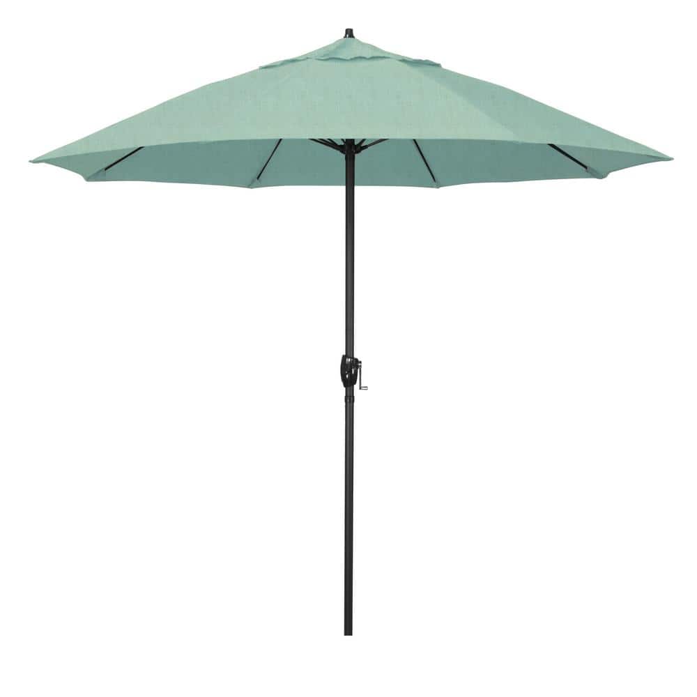 9 ft. Bronze Aluminum Market Patio Umbrella with Fiberglass Ribs and Auto Tilt in Spectrum Mist Sunbrella price history on PriceWatchPro
