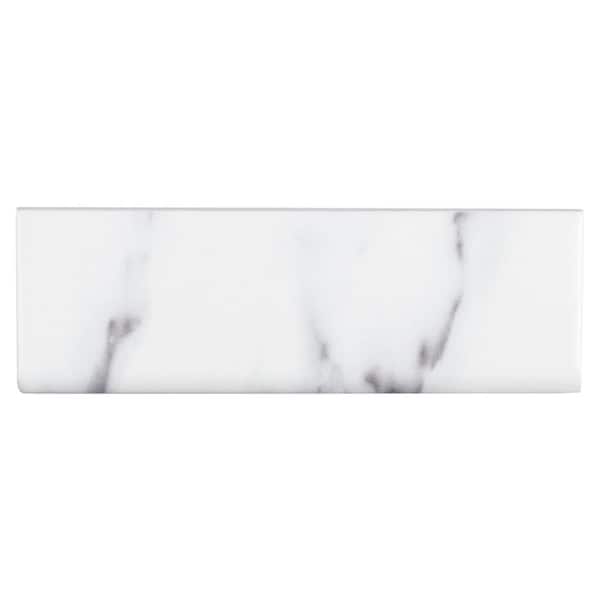 Jeffrey Court Carrara Inkjet White 2 in. x 6 in. Matte Ceramic Wall Single Bullnose Tile
