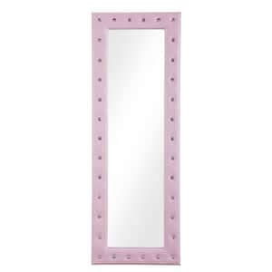 22 in. W x 63 in. H Modern Crystal Tufted Rectangle Framed Pink Leaning Mirror