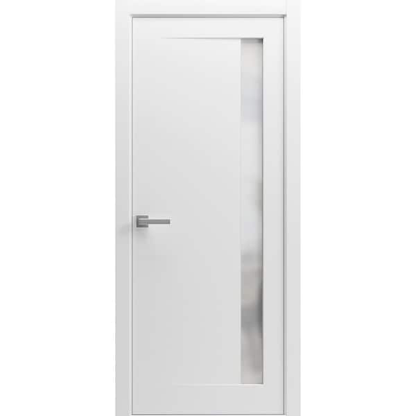 Sartodoors 660 30 in. x 96 in. Right-Hand/Inswing Solid Frosted Glass Painted White Single Prehung Interior Door with Hardware