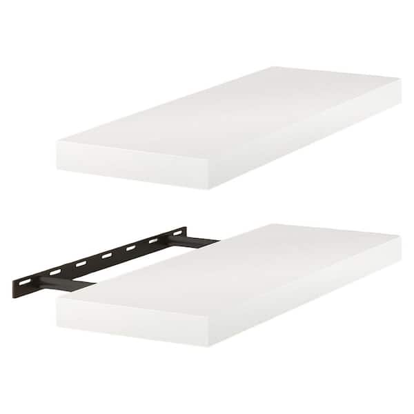 2 Pack 24 in. W x 9 in. D White MDF Floating Decorative Wall Shelf with Invisible Brackets for Home Decor