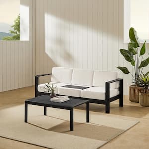 Kelten Powder Black 2-Piece Aluminum 3-Seater Patio Conversation Set with White Polyester Cushions