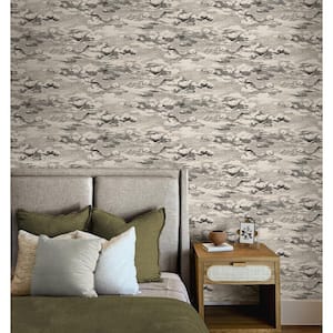 Beige  and  Black Clouds Vinyl Peel and Stick Wallpaper Roll 30.75 sq. ft.