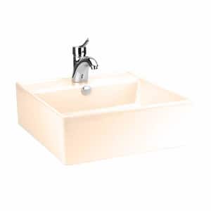 BOSTONIAN 18 1/4 in Square Countertop Vessel Sink Biscuit Finish with 1 Faucet Hole and Overflow