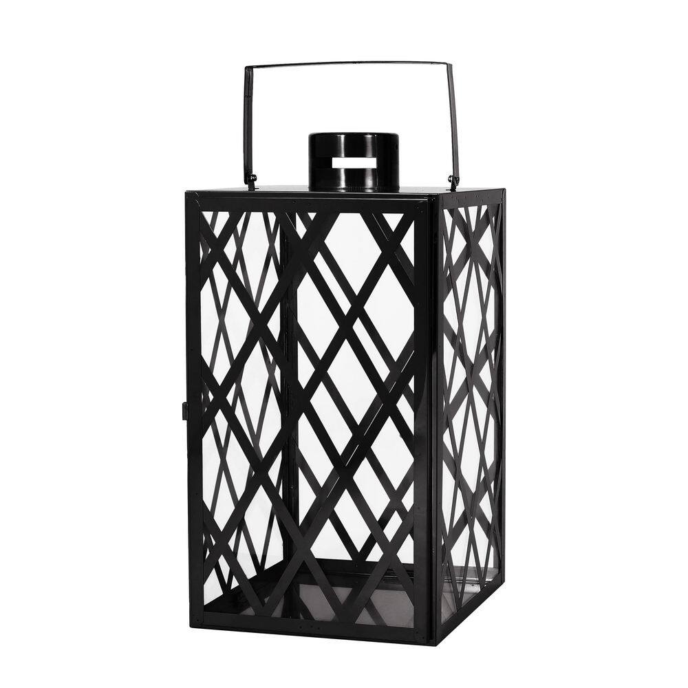 Black Hexagonal Stainless Steel and Glass Outdoor Lantern