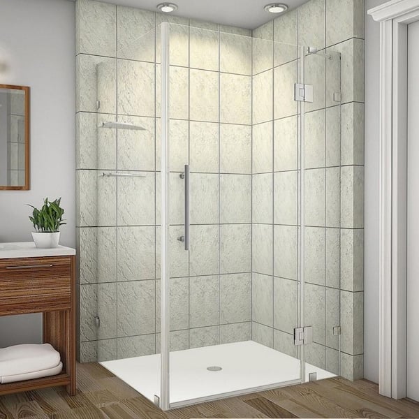 Aston Avalux GS 41 in. x 30 in. x 72 in. Rectangular Pivot Frameless Corner Shower Enclosure in Stainless Steel w/ Clear Glass