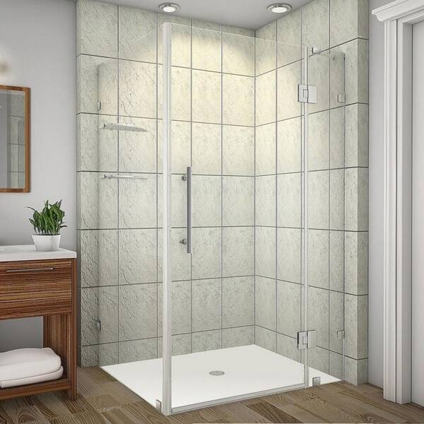 Aston Avalux GS 53 in. x 38 in. x 72 in. Rectangular Pivot Frameless Corner Shower Enclosure in Stainless Steel w/ Clear Glass