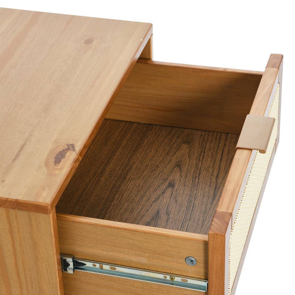 Crawford Light Brown Pine Wood Nightstand with Cane Detail