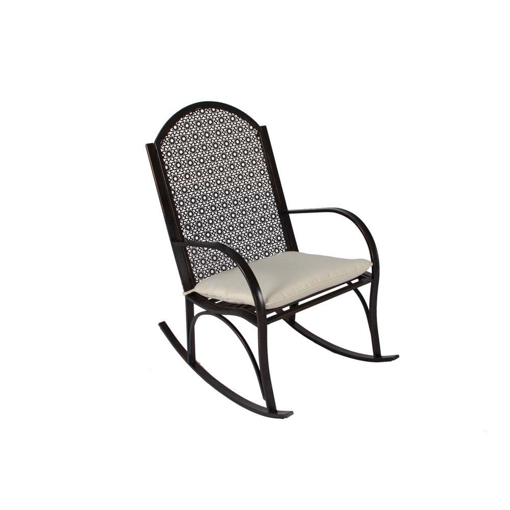 Garden Metal Outdoor Rocking Chair Backyard Furniture Piece with Light Tan 