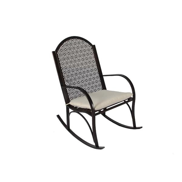 Tortuga Outdoor Garden Metal Outdoor Rocking Chair Backyard Furniture Piece with Light Tan Cushion and Oiled Copper Finish